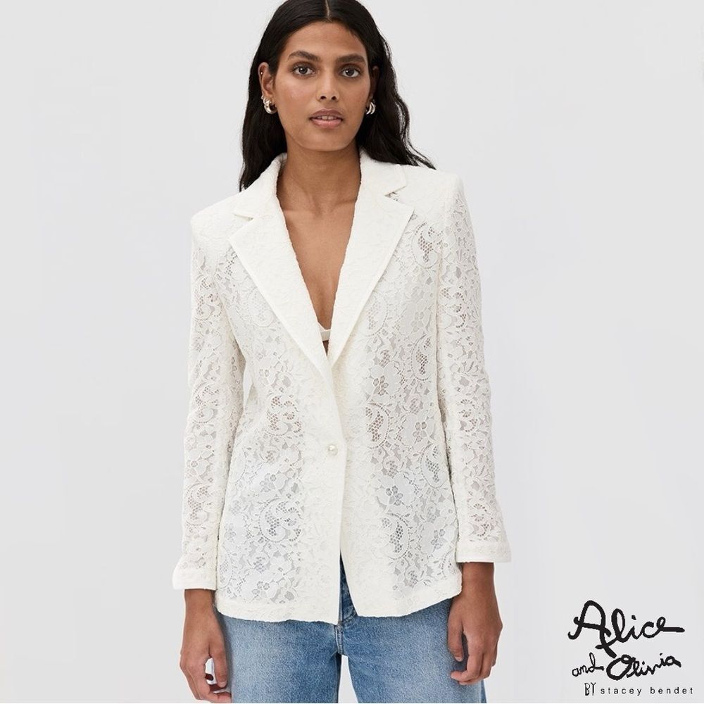 Alice + Olivia **NWT** Judith Sheer Stretch Off White Lace Blazer